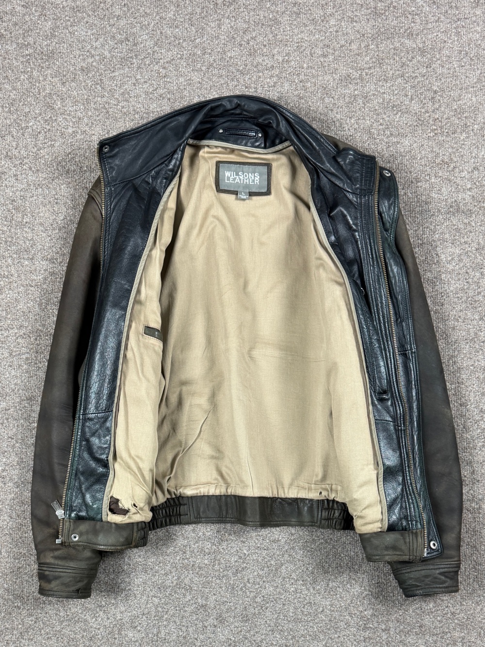 Vintage Wilsons Brown Leather Full Zip Bomber Jacket Men's Large Contrast Collar - Picture 4 of 16
